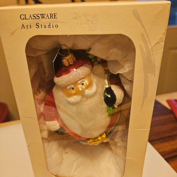 hand painted mouth blown glass santa w/ a bag of toys ornament made in Poland - Picture 6 of 7